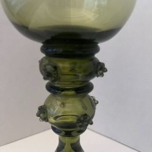 Antique Roemer Hock Hand Blown Wine Glasses Olive Green Set Of 4  Prunts Germany - Picture 7 of 10